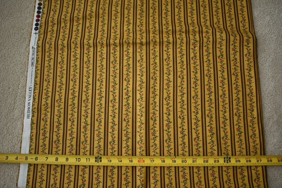 By 1/2 Yd, Green & Red Floral Stripes on Gold & Brown, Connecting Threads, P1155 - Image 3 of 4