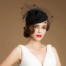 A052 Womens Vintage Look Felt Wool Fascinator Cocktail Beret Cocktail Dressy Hat