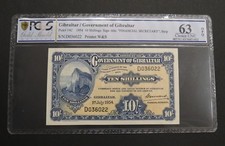GIBRALTAR 1954 10 SHILLINGS  BANKNOTE PICK#14C PCGS 63 UNC OPQ
