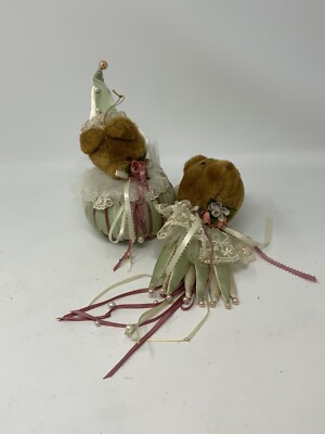 Pair of Mardi Gras Great Grizzly Bear Jester Ornaments