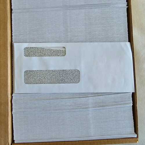 Case of 500 Business Size Envelopes Left Side Double Window Security Check
