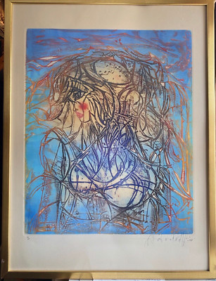 Aquarell Mixing Technique Undeutl. Sign. Abrtake Composition Woman With Hair