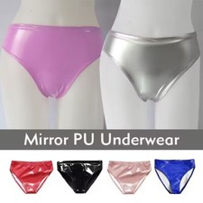 Womens PVC Leather High Waisted Booty Short Brief Latex Liquid Nightclub Panty