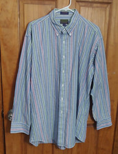 Vtg Chaps Ralph Lauren Mens Shirt Sz 17 34 35 Button Front Blue Vertical Striped