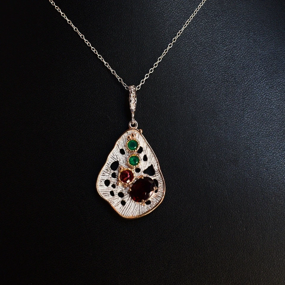 Ciondolo pietra preziosa argento sterling 925 sorella per onice verde gioiell... - Immagine 3 di 4