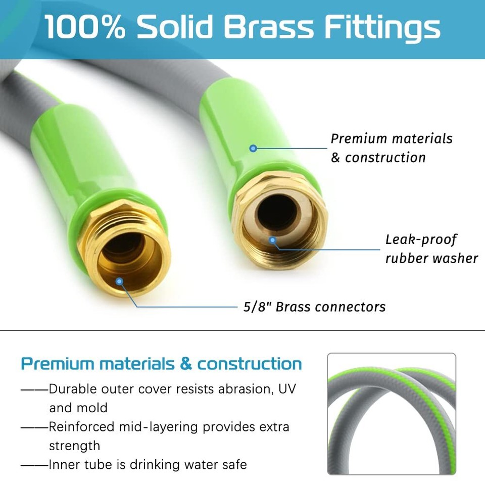 Garden Leadin Water Hose 5/8" Inch x 3' Foot Short Flexible Water Hose