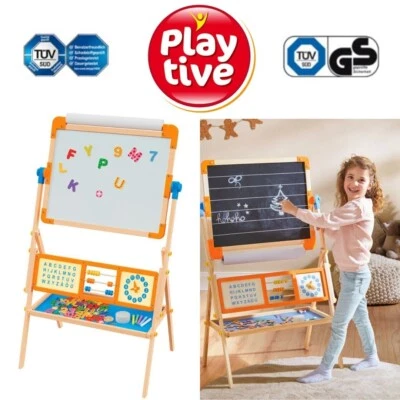 Playtive Holz Standtafel doppelseitig Zeichentafel mit Lernuhr Kinder Tafel NEU