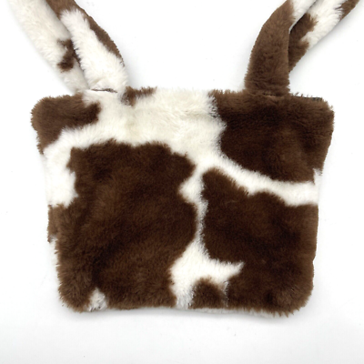 Vintage 90s Y2K White/Brown Cow Print Faux Fur Shoulder  Faux Fur Cow Print Shoulder Bag with Tassel Pendant Y2k Handbag main image 0