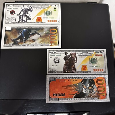 Silver Foil Plated Predator and Alien Banknote Set Collectible