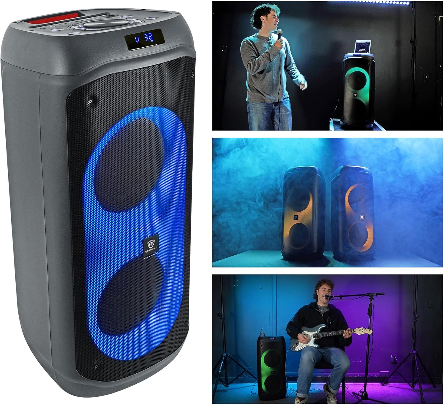 BASS Party 8 Dual 8-Inch Portable LED Bluetooth Party Speaker