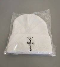Travis Scott Cactus Jack Cuffed Beanie White with Black Logo Embroidery NEW