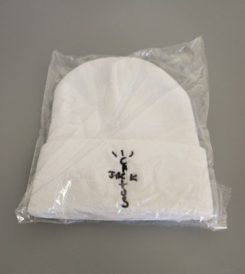 Travis Scott Cactus Jack Cuffed Beanie White with Black Logo Embroidery NEW