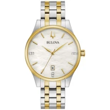Bulova Women's Silver Gold Quartz Diamond Marker Bracelet Watch 36MM 98P201