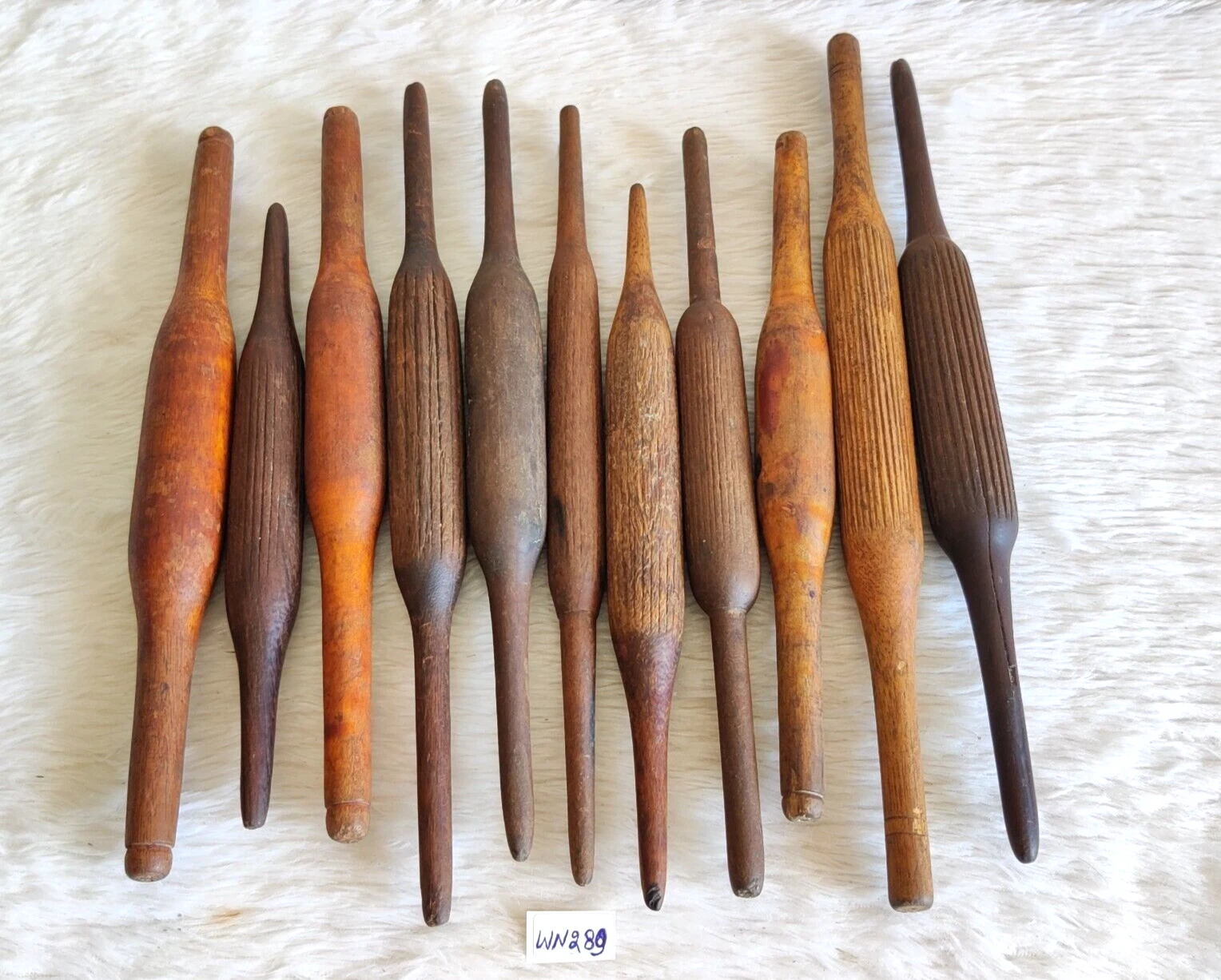 Antique Primitive Handmade Tortilla Bread Bakers Wooden Rolling Pin 11Pc WN289