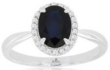 1.59CT DIAMOND  AAA SAPPHIRE 14KT WHITE GOLD CLASSIC OVAL HALO ENGAGEMENT RING