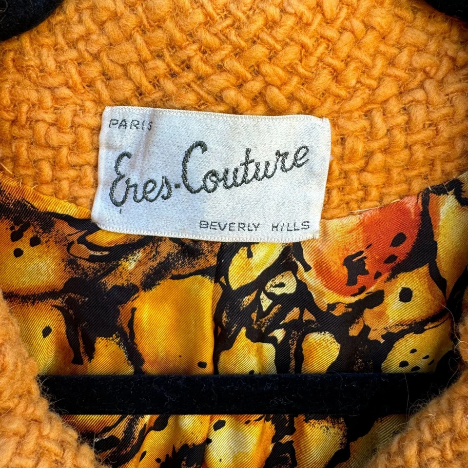 Eres Couture Vintage 50s 60s Womens Boucle Yellow Black Print Top Skirt Blazer S - Image 4 of 4