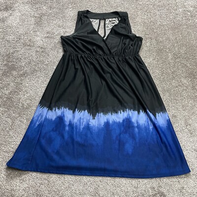 Route 66 A Line Dress womens Plus 1X Black Blue Sleeveless Stretch Casual Midi