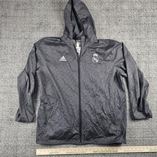 Real Madrid Jacket Hooded Mens Medium Windbreaker Soccer Adidas La Liga Anthem