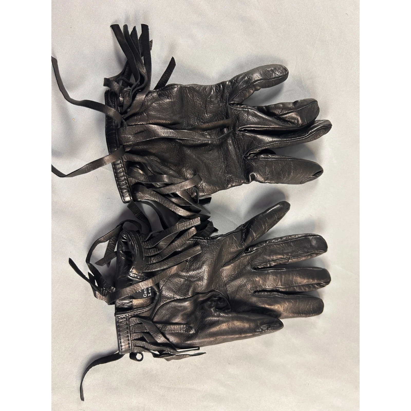 Gala Gloves Neiman Marcus Blk Leather Fringe Cashmere Lined Italy Size 7.5 women