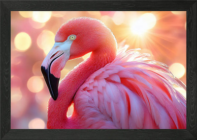 Pink Flamingo Portrait with Bokeh B Framed Wall Art Poster Canvas Print Picture