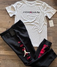 NWT Nike Air Jordan Boys YXL Black/White/Red Jogger Pants Set XL