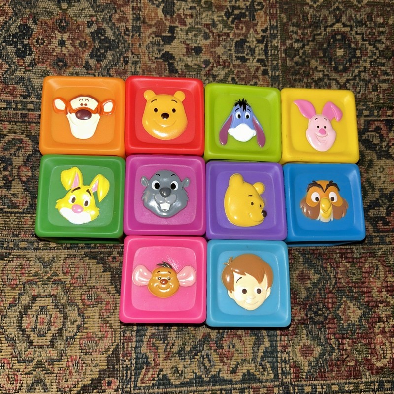 Vtg Disney Winnie The Pooh & Friends Soft Rubber Toy Blocks Lot 10 Complete 