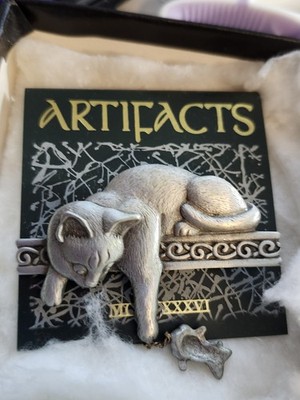 Artifacts Cat Catching Fish Brooch 1980 s