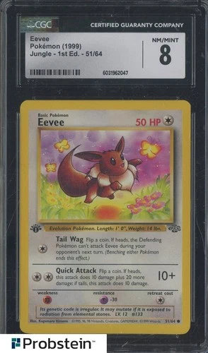 1999 Pokemon Jungle 1st Edition #51/64 Eevee CGC 8 NM-MT