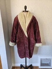 Genuine Burgundy dyed suede coat with faux Sherpa shearling lining unisex 2XL