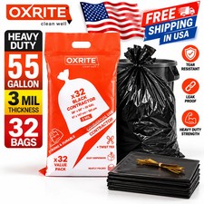 Oxrite 55 Gallon Heavy Duty Contractor Trash Bags 32 Count 3 Mil Free Shipping