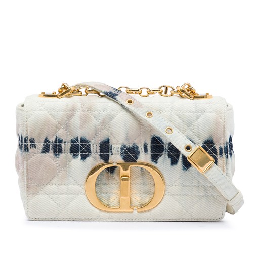 Dior Small Tie Dye Denim Caro Crossbody Pre-Loved Bag Off White