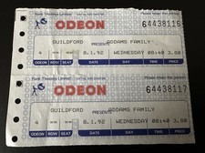 2 x Addams Family Odeon Cinema Guildford Ticket 8th January 1992 Huston Ricci