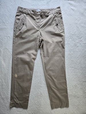 Brunello Cucinelli Tan Flat-Front Cropped Chinos Womens IT 42 / US 6 Metal Snaps