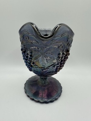 Imperial Carnival Glass Purple Amethyst Cream and Sugar Bowl Grapes  Set