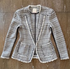 525 REBECCA TAYLOR Black/Ivory Tweed Blazer Silver Metallic Shimmer SUMMER 6