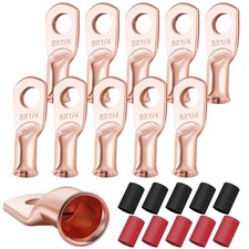 XHF 10PCS 8 AWG1/4 Heavy Duty Battery Lugs with 31 Heat Shrink Tubing, Ring T...