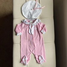 1986 Lullaby Land Pink Nautical Footed Sleeper With Hat Up To 14 lbs Vintage