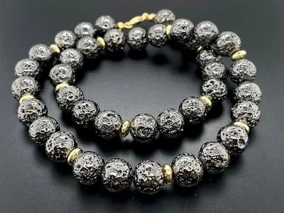 COLLIER 925/-SILBER VERG. MIT LAVA BEH. & HÄMATIT BEH. SILBERZEIT SCHMUCKJAGD - Bild 1 von 4