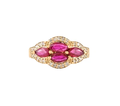 1.12 Karat Natürlich Rubin Und Diamanten Cluster Ring IN 10k Gelbgold - Bild 1 von 4