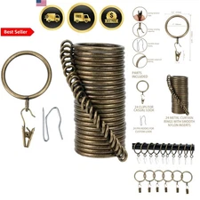 Curtain Clip Rings with Hooks 2 Inch Interior Diameter Bronze Set of 24
