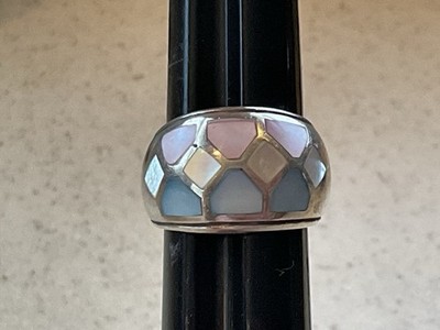 Vintage Sterling Silver Mother of Pearl  Ring Dome Chuncky- Size 8- 925 Unique! 