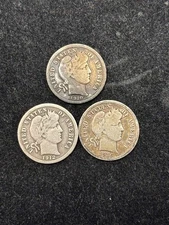 Set of 3 Different F Grade Barber Silver Dimes -- BETTER GRADE COINS!