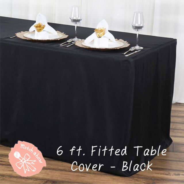 4 ft x 24/" BLACK FITTED POLYESTER TABLE COVER Tablecloth for Wedding Tradeshow