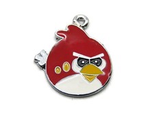 Red Angry Birds Necklace Charm Silver Tone