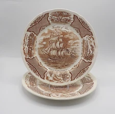 Fair Winds Brown by Alfred Meakin Staffordshire England Dinner Plates Lot of 2