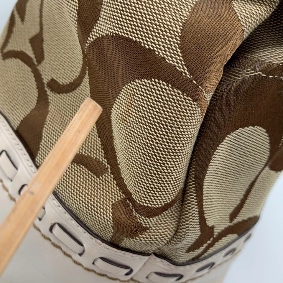 Cartera Hampton Azul Coach Firma Monograma Gamuza Cuero Blanco Cartera 7031 Z1 Foto 3 de 4