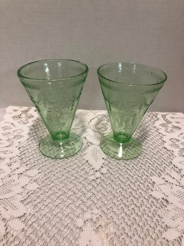 Vaseline Depression Glass Set Of 2 Footed Sherberts