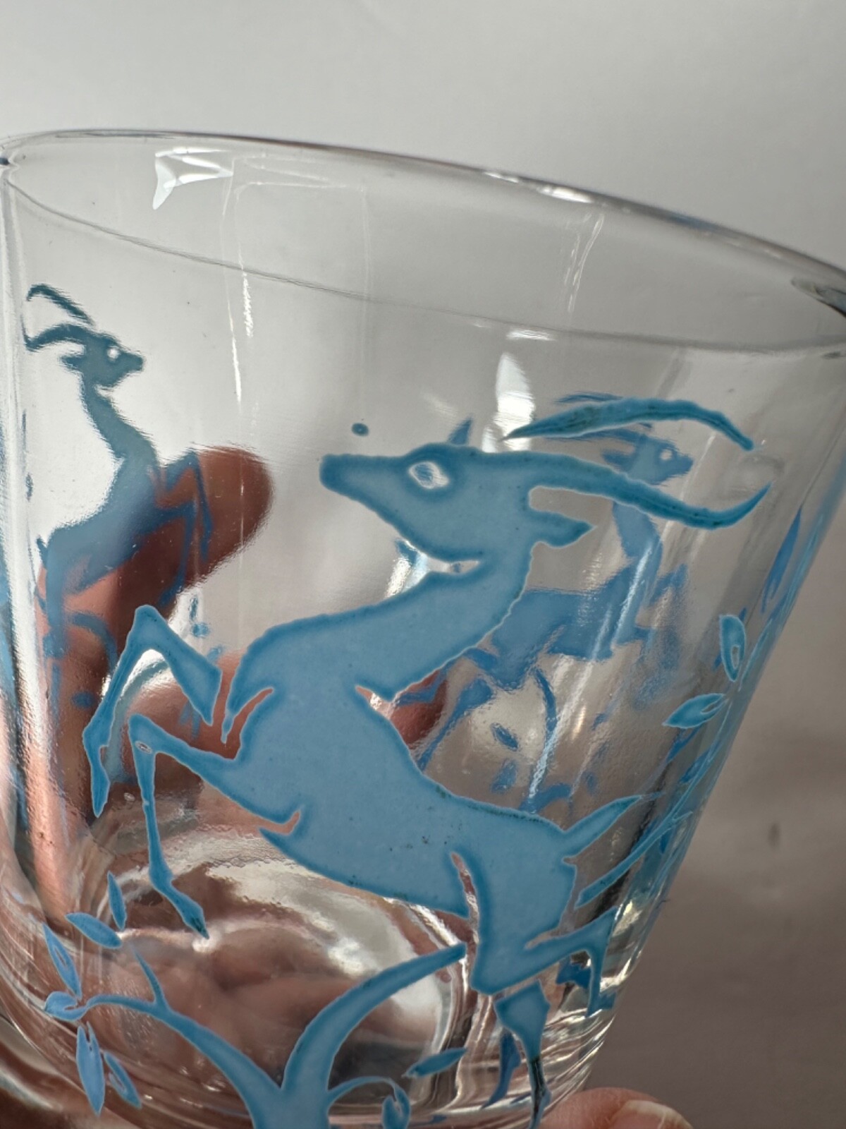 Vintage Set 4 Federal Blue Gazelle Old Fashion Double Rock Glasses - MCM Barware