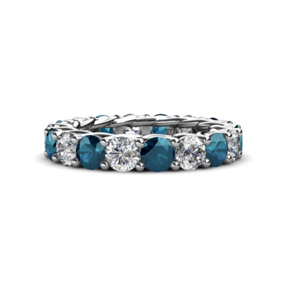 TriJewels Blue White Diamond Womens Eternity Ring ctw* 14K Gold  JP:60462