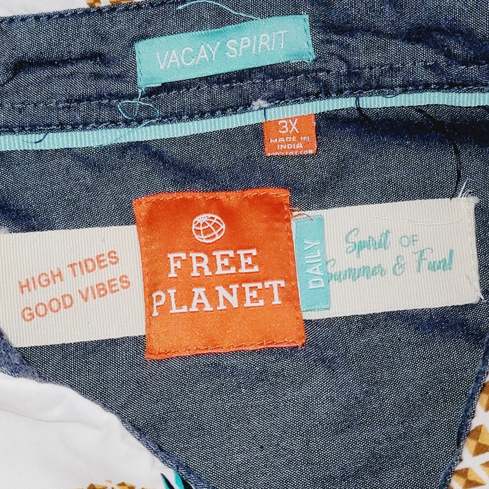 Free Planet Shirt Mens 3X Button Up Short Sleeves Pockets Pineapple  Print - Image 3 of 4